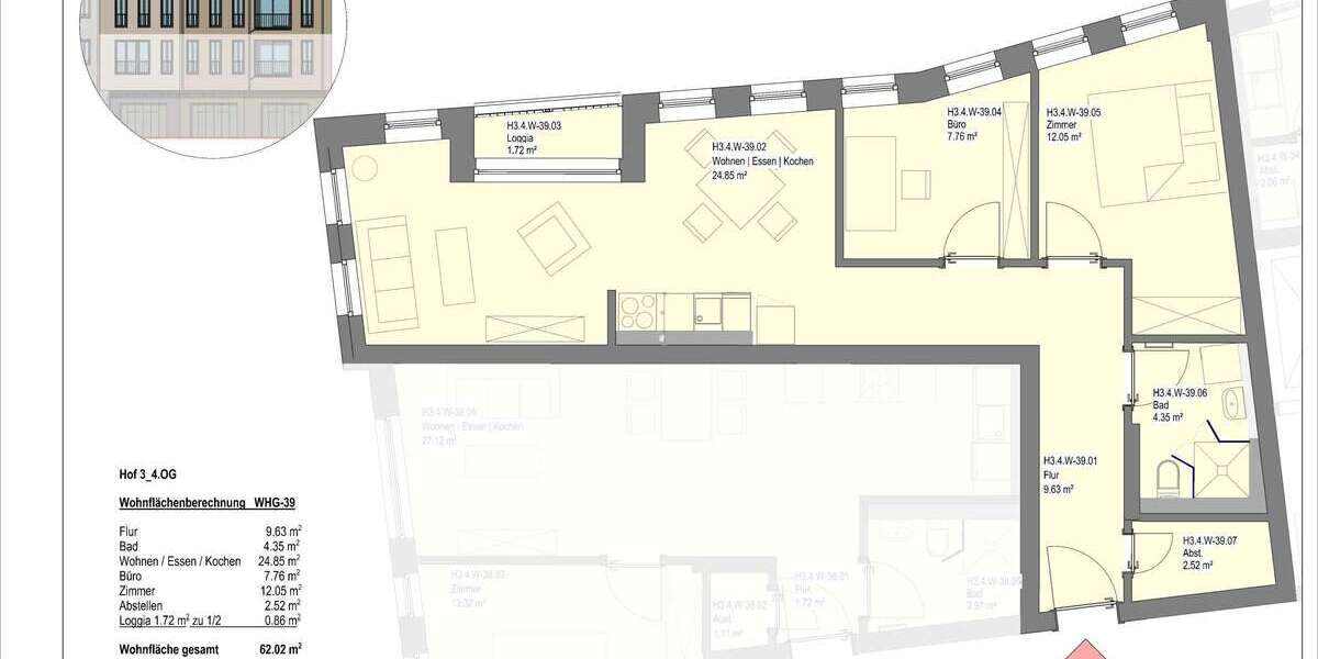 Etagenwohnung Wetzlar - 2.5 Zimmer, 62 m&sup2;, 1.010&euro; | Angebot:23750314