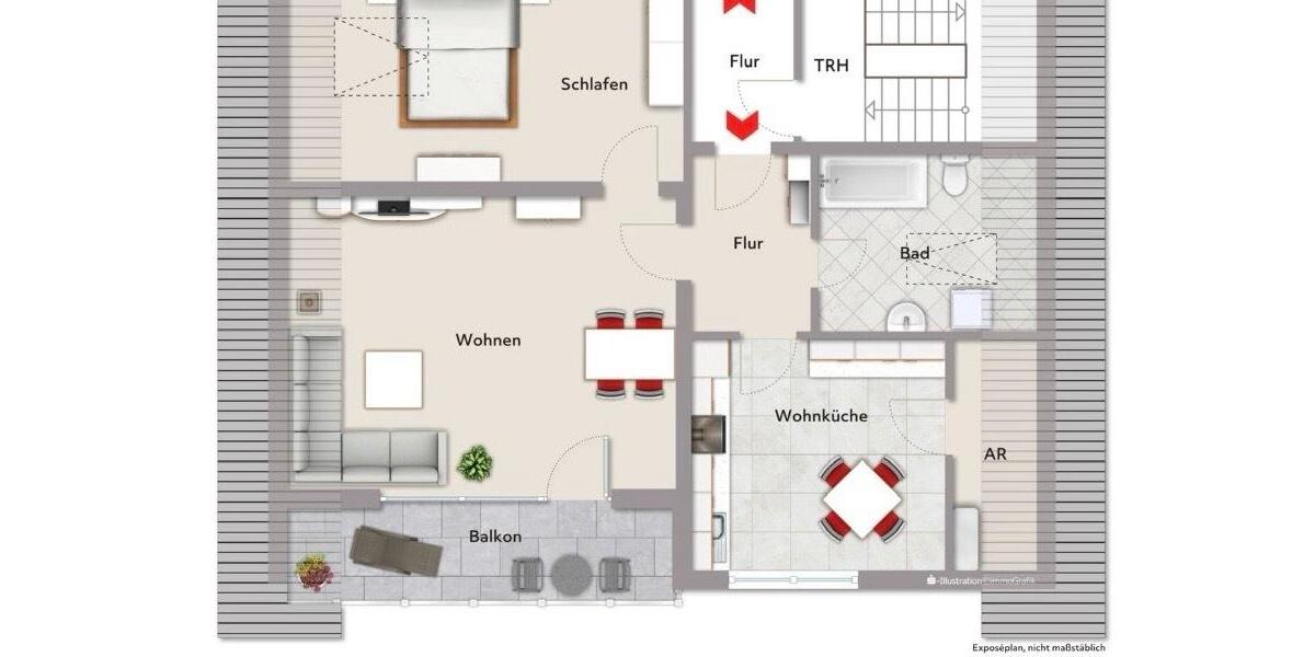 Dachgeschoßwohnung Buseck - 2 Zimmer, 85 m&sup2;, 850&euro; | Angebot:26021228