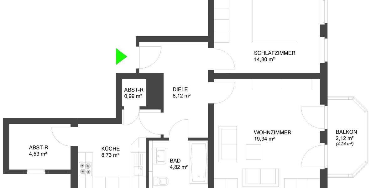 Etagenwohnung Gießen - 2 Zimmer, 60 m&sup2;, 800&euro; | Angebot:27071424
