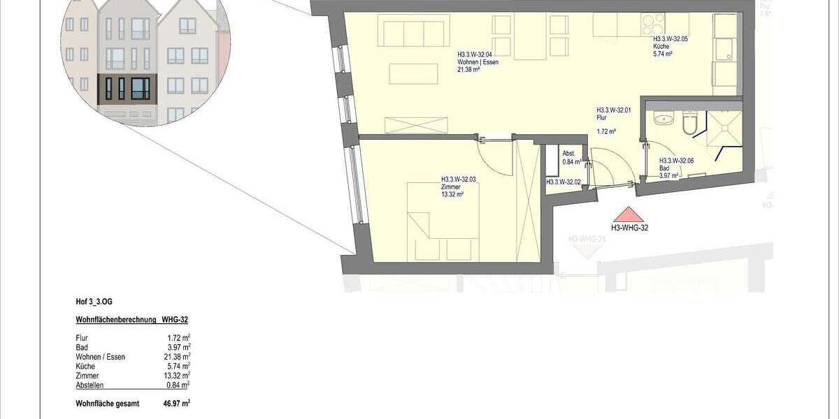 Etagenwohnung Wetzlar - 2 Zimmer, 47 m&sup2;, 690&euro; | Angebot:23750321